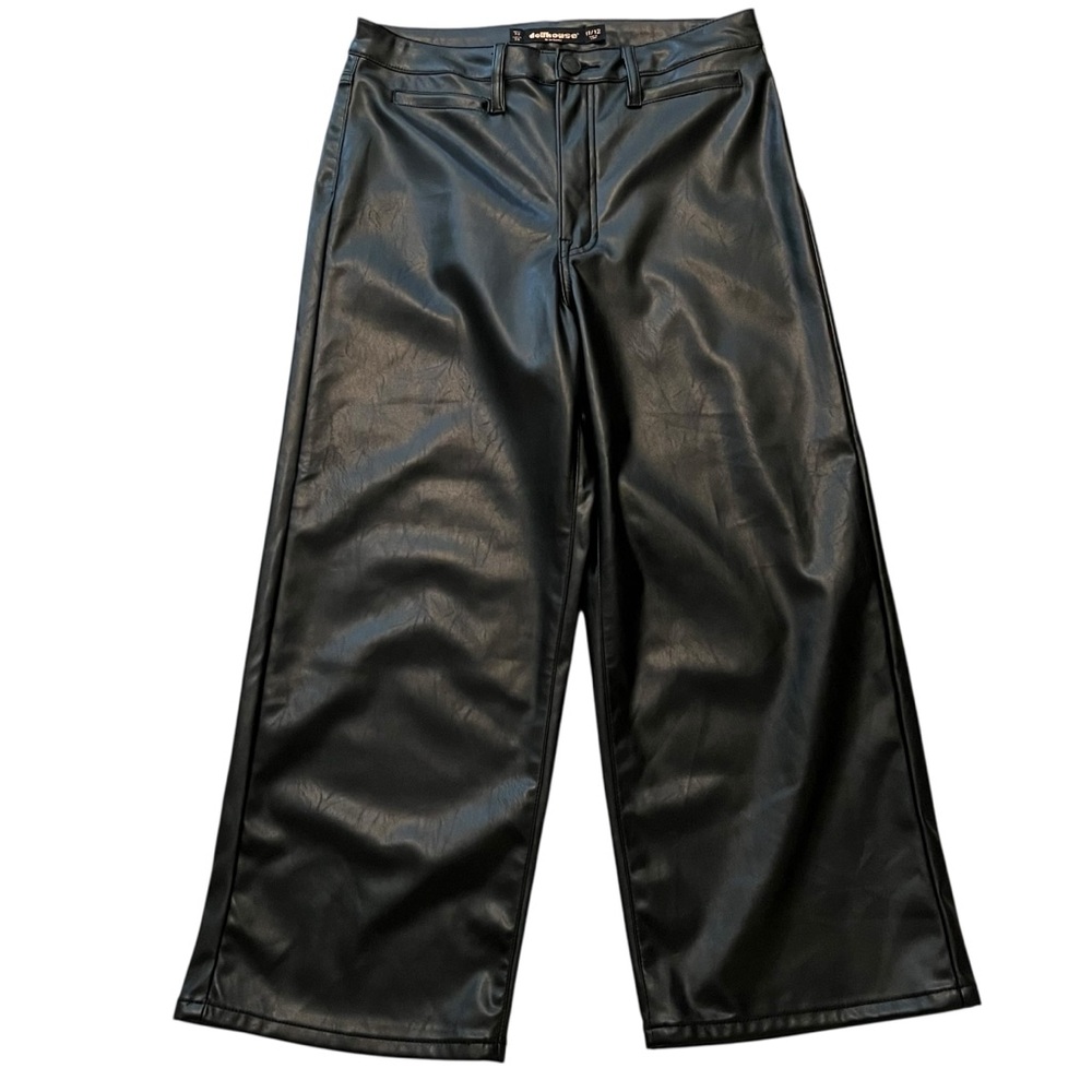 Dollhouse Black Vegan Leather Cropped Wide Leg High Waist Pant 11/12